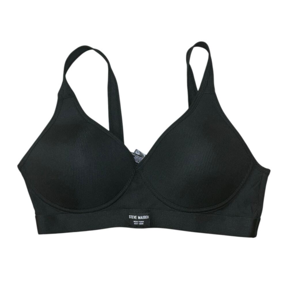 Steve Madden Black Ribbed Pull-On Bra 36C